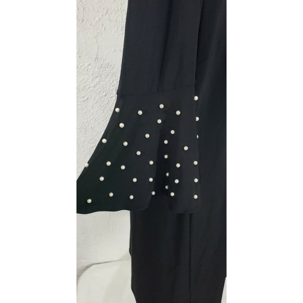 Women's Roz & Ali 1X Black Pearl Embellished Flutter Sl. Open Back Midi Dress - Picture 3 of 6